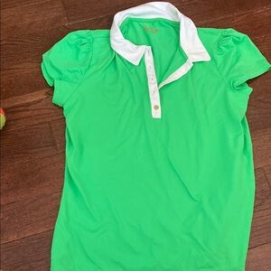 Lilly Pulitzer luxletic Green Polo Shirt with White Collar